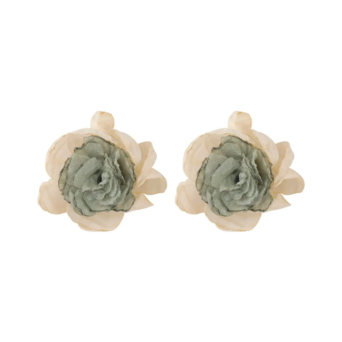 Beige & Green Chiffon Layered Floral Stud Earrings