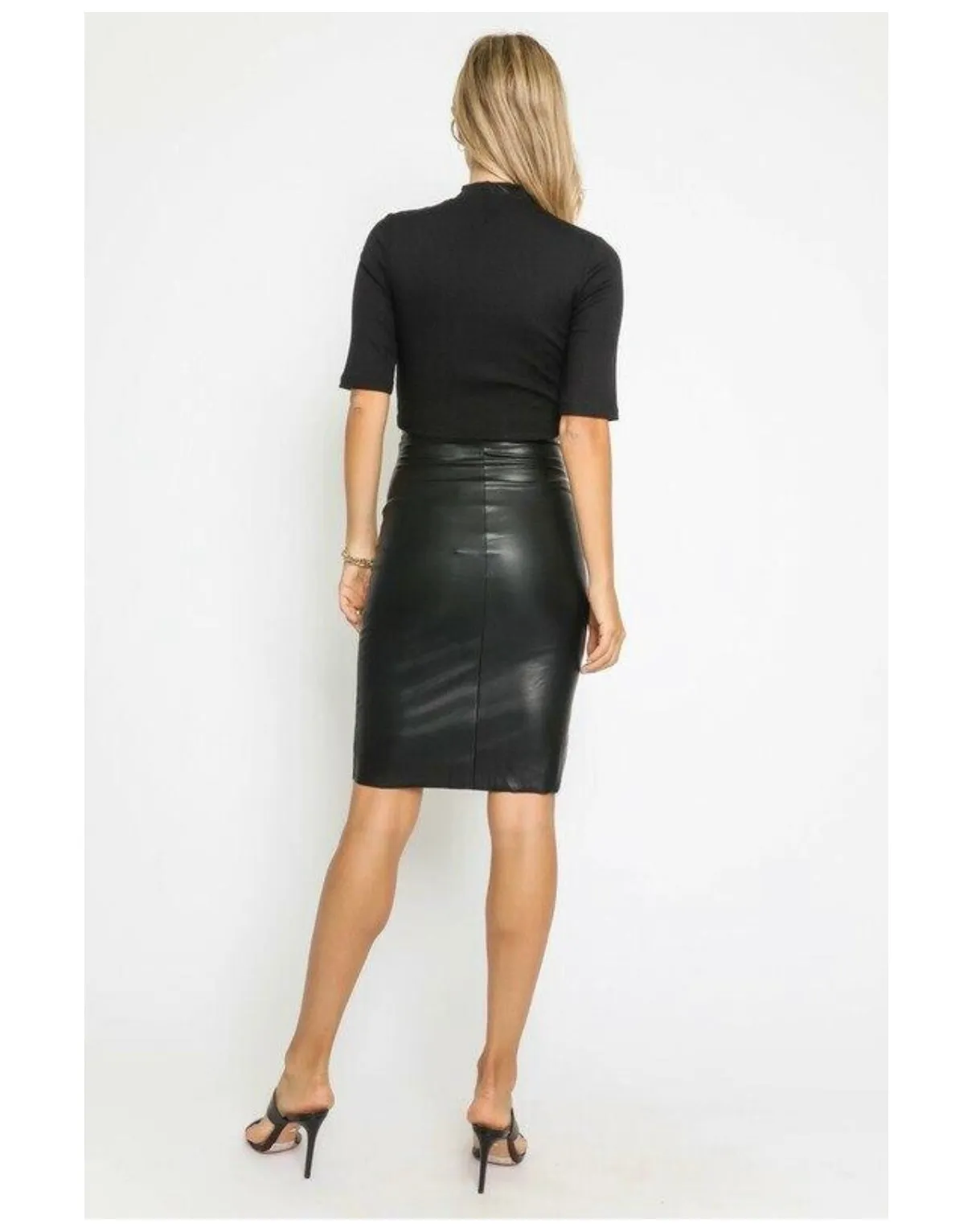 BLACK HIGH WAIST FAUX LEATHER SKIRT