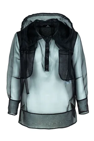 Black Silk Blouse with Hood