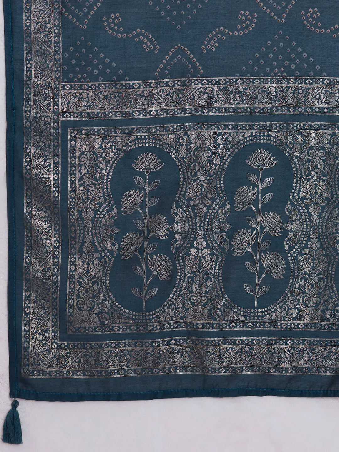 Blue Organza Silk Suit Set with Bandhani Dupatta - Zola