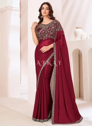 Bridal Red Embroidery Silk Saree