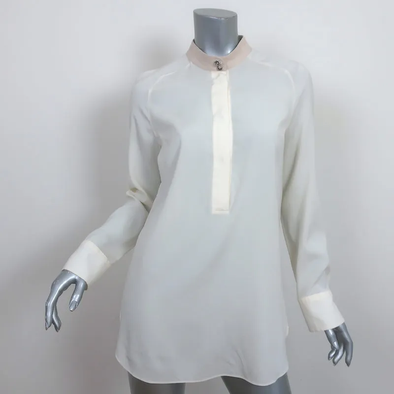 Brunello Cucinelli Contrast-Neck Blouse Ivory Stretch Silk Size Large
