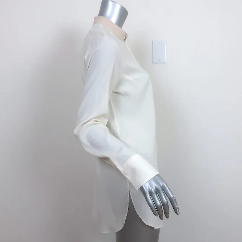 Brunello Cucinelli Contrast-Neck Blouse Ivory Stretch Silk Size Large