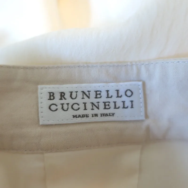 Brunello Cucinelli Contrast-Neck Blouse Ivory Stretch Silk Size Large