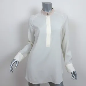 Brunello Cucinelli Contrast-Neck Blouse Ivory Stretch Silk Size Large