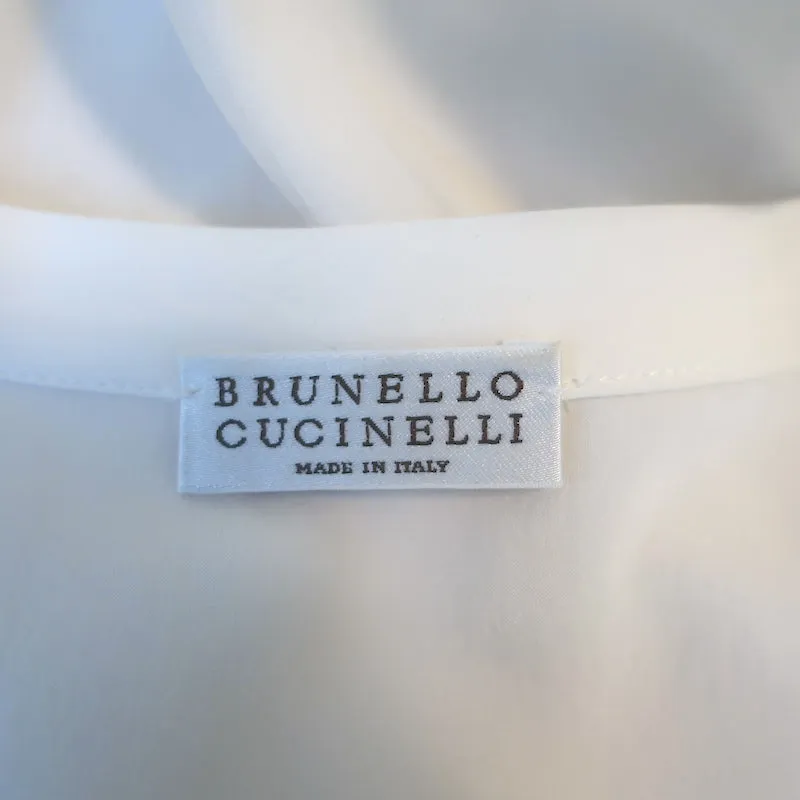 Brunello Cucinelli Monili Epaulette Blouse White Silk Chiffon Size Medium