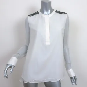 Brunello Cucinelli Monili Epaulette Blouse White Silk Chiffon Size Medium