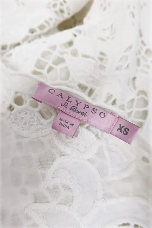 Calypso St. Barth Dress Kagami White Linen Embroidered Lace Size Extra Small