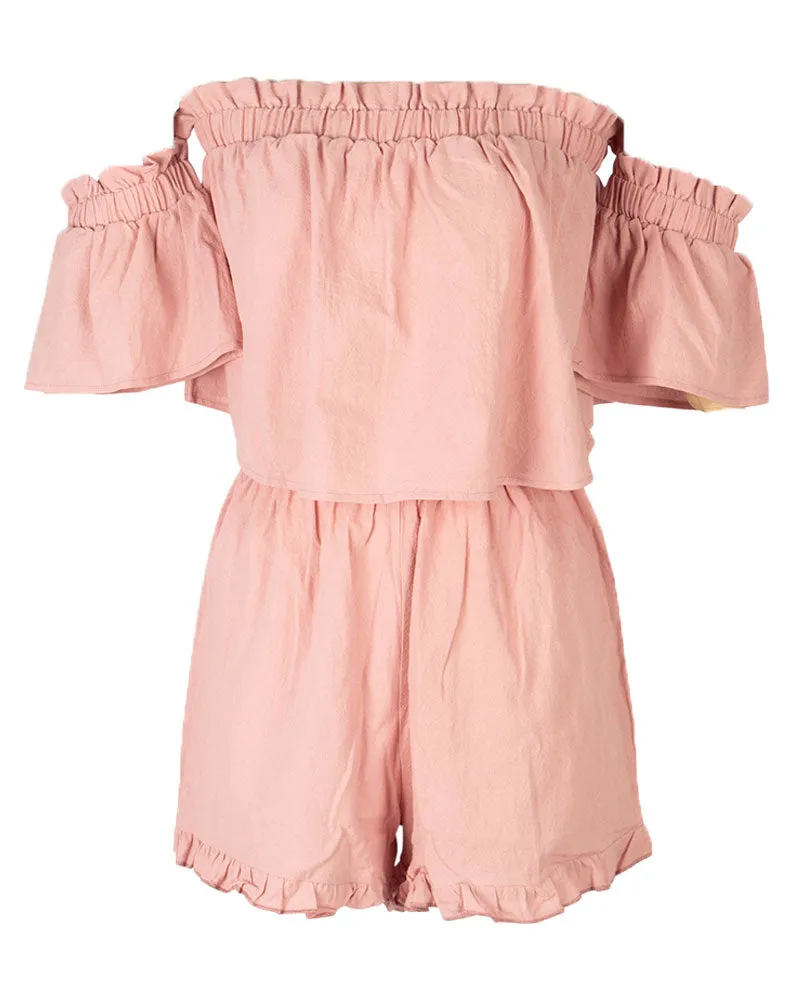 Chiffon Strapless Shirt Off Shoulder Tops Shorts Pleated Two-piece Set