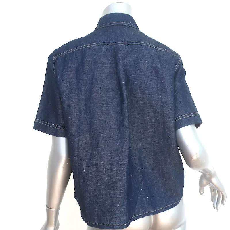 Christian Dior Ruffled Denim Shirt Indigo Size US 6 Short Sleeve Blouse