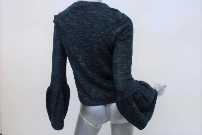 Co Bell Sleeve Top Indigo Wool-Blend Heathered Knit Size Small Pullover Sweater