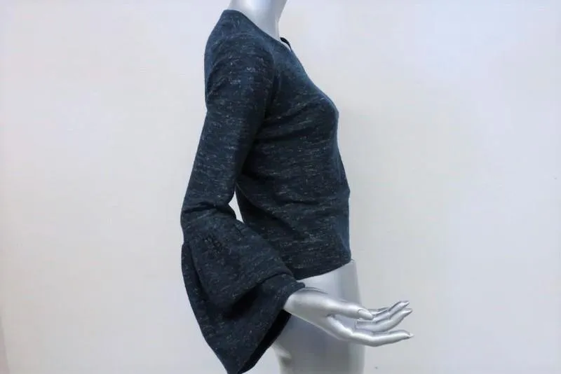 Co Bell Sleeve Top Indigo Wool-Blend Heathered Knit Size Small Pullover Sweater