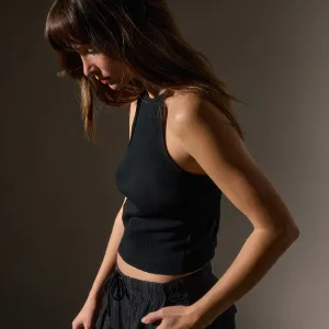 Cotton Cashmere Ribbed Racer Back Tank - Black