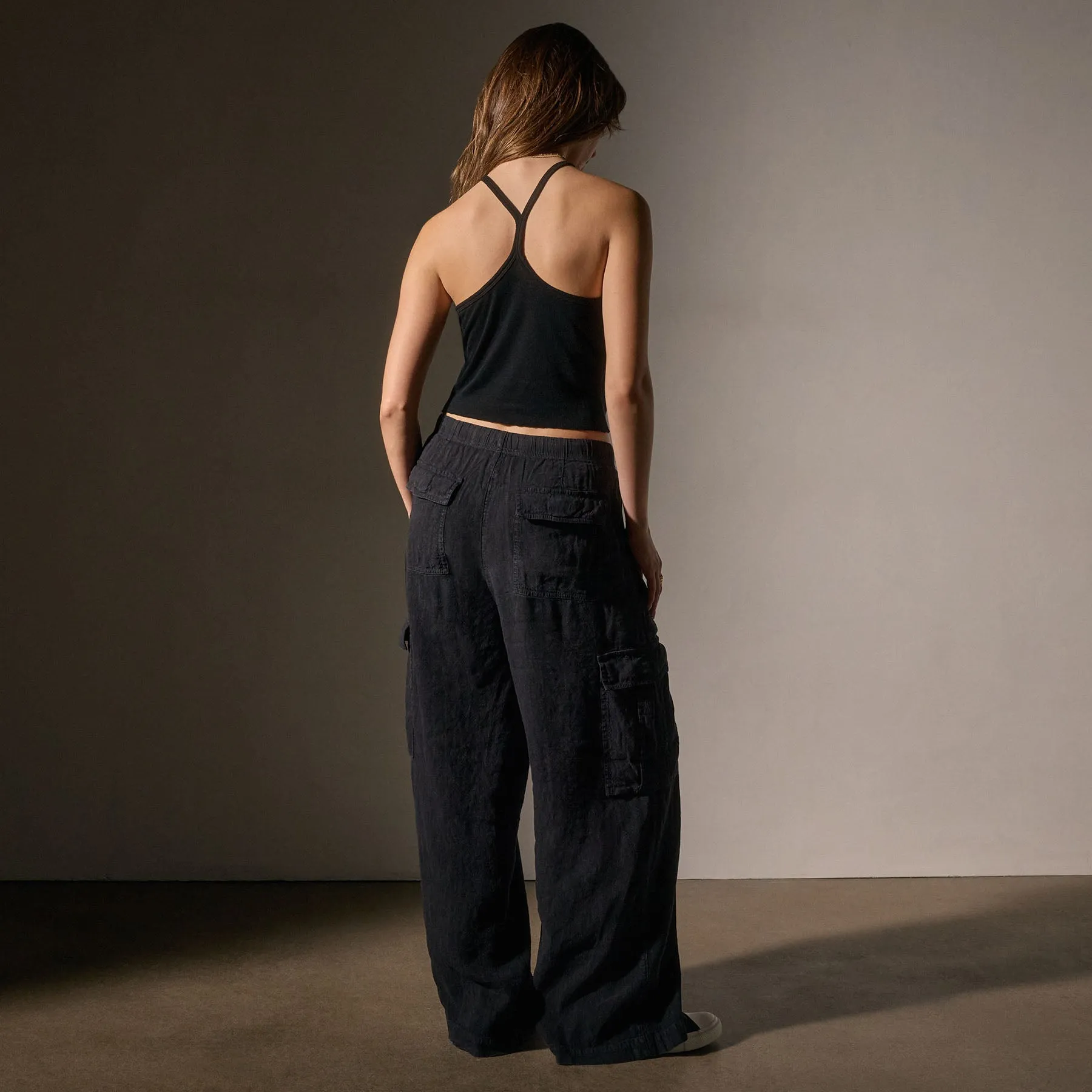 Cotton Cashmere Ribbed Racer Back Tank - Black