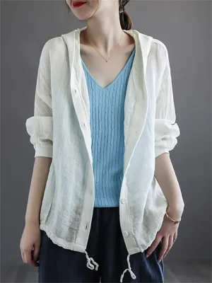 Cotton Linen Solid Color Drawstring Jackets