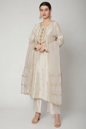 Cream Embroidered Kurta Set