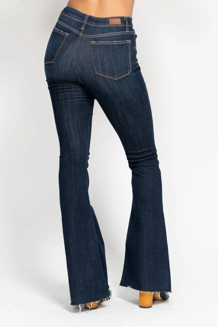 Dark High Waist Raw Hem Flare Judy Blue Jeans 3/3/25 9660