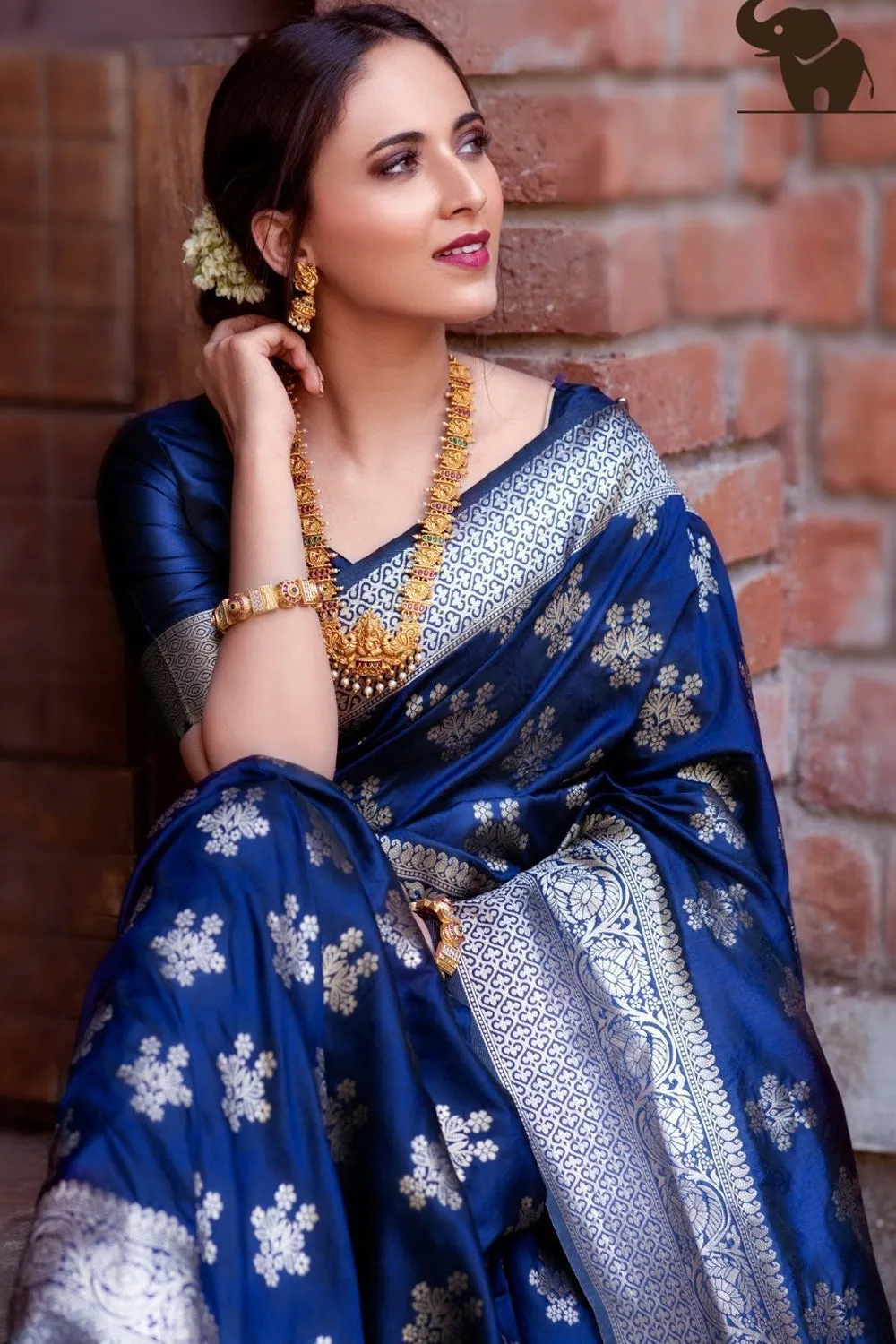 Denim Blue Soft Banarasi Silk Weaving Silver Zari Saree With Blouse