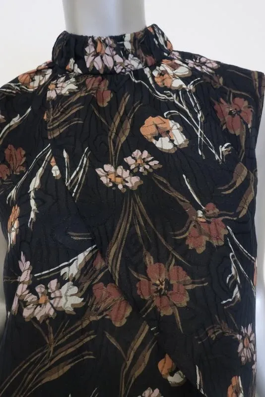 Derek Lam 10 Crosby Top Black Floral Print Size 4 Sleeveless Drape-Over Blouse