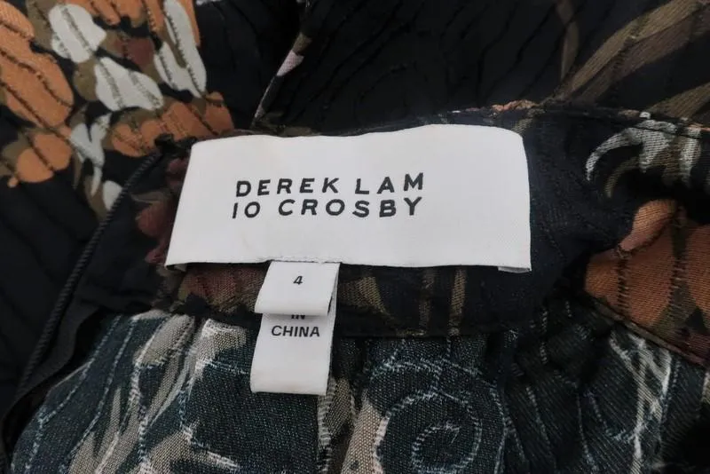 Derek Lam 10 Crosby Top Black Floral Print Size 4 Sleeveless Drape-Over Blouse