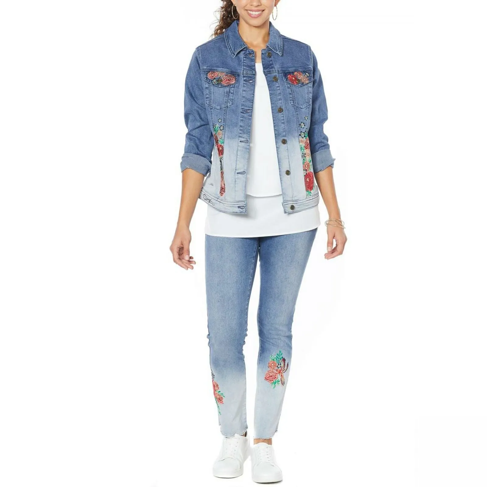 DG2 by Diane Gilman Gilman Women's Embroidered Signature Jean Jacket Midtone XS