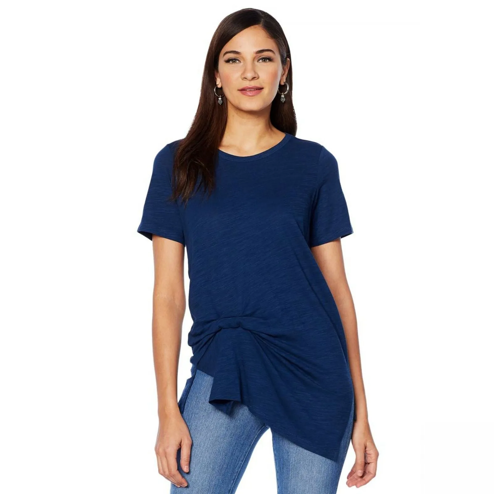 DG2 by Diane Gilman Women's Draped And Gathered Knot Side Tee Navy Plus 3X