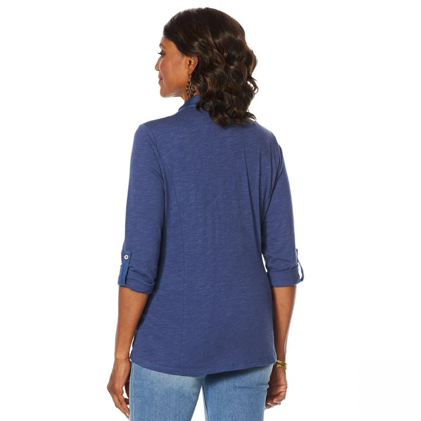 DG2 by Diane Gilman Women's Embroidered Mixed Media Denim Top