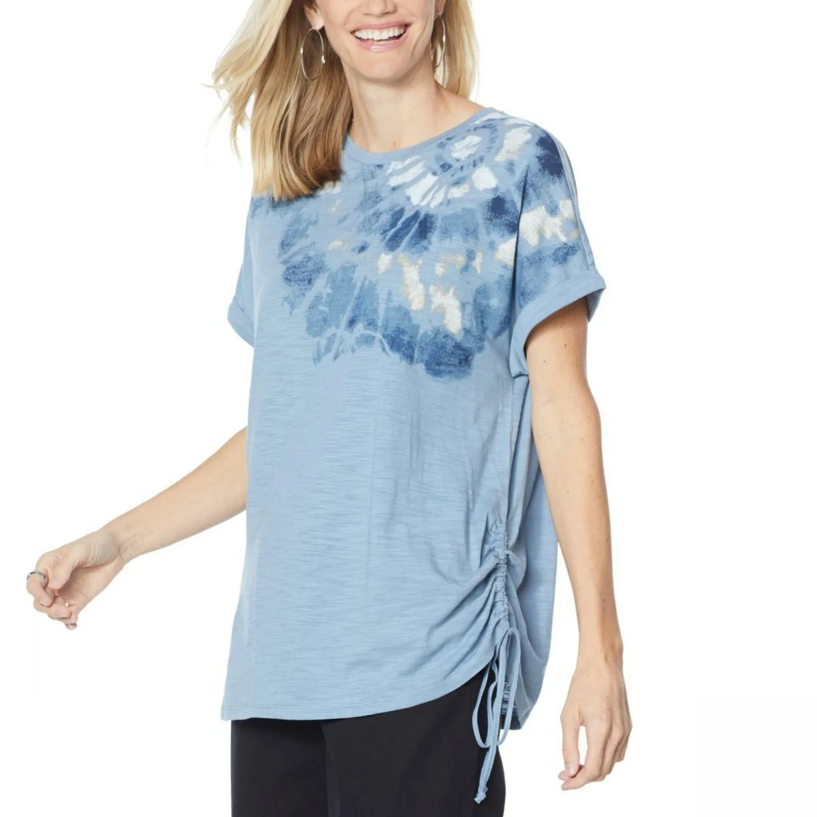 DG2 by Diane Gilman Women's Plus Size Tie Dye Side Tie T-Shirt