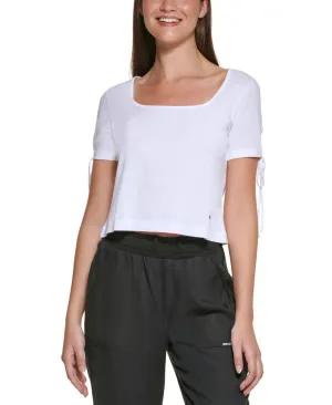 Dkny Jeans Women's Cropped Tied-Sleeve T-Shirt E22F8HIG White L
