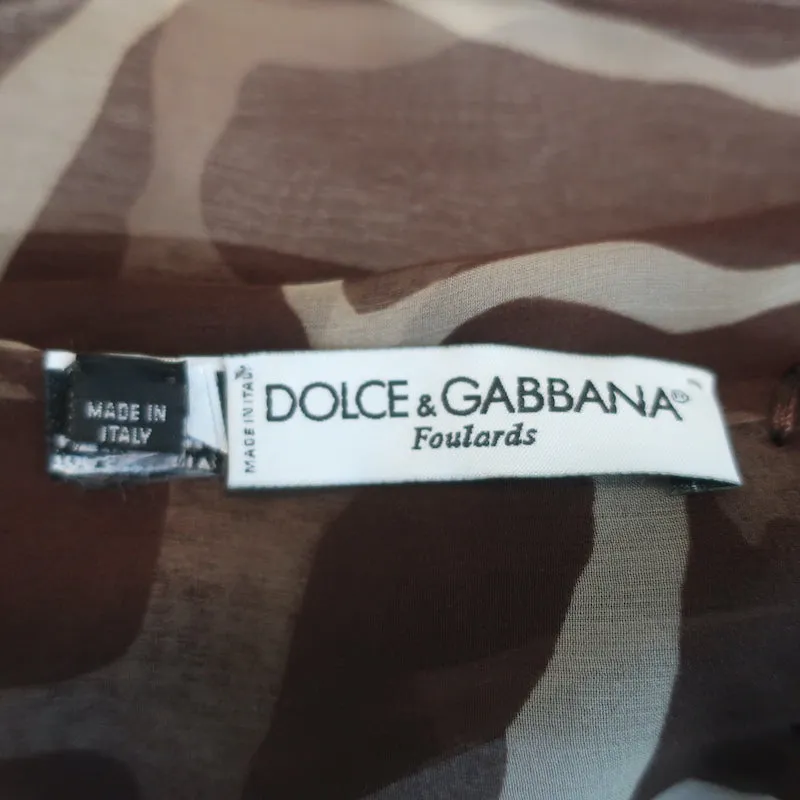 Dolce & Gabbana Foulards Fringe Scarf Brown Giraffe Print Silk Chiffon