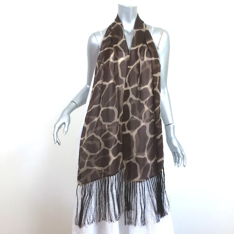 Dolce & Gabbana Foulards Fringe Scarf Brown Giraffe Print Silk Chiffon