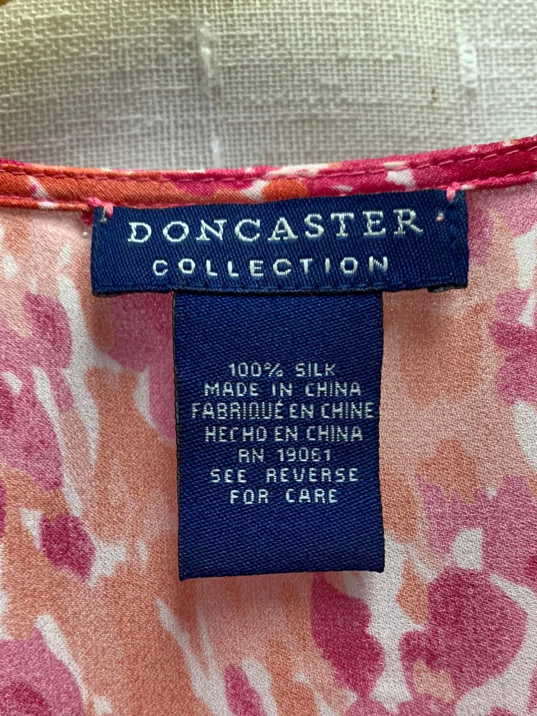 DONCASTER pink orange print 100% Silk Sleeveless Button Up Ruffle Blouse - 10