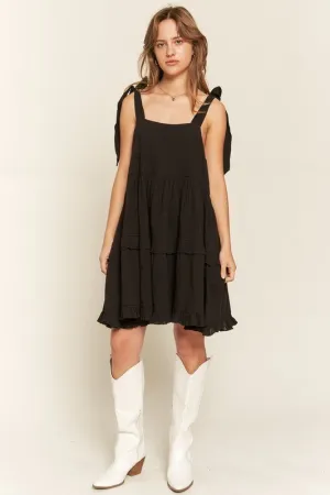 Edwina Square Neck Ruffle Mini Dress – Black, Adjustable Straps
