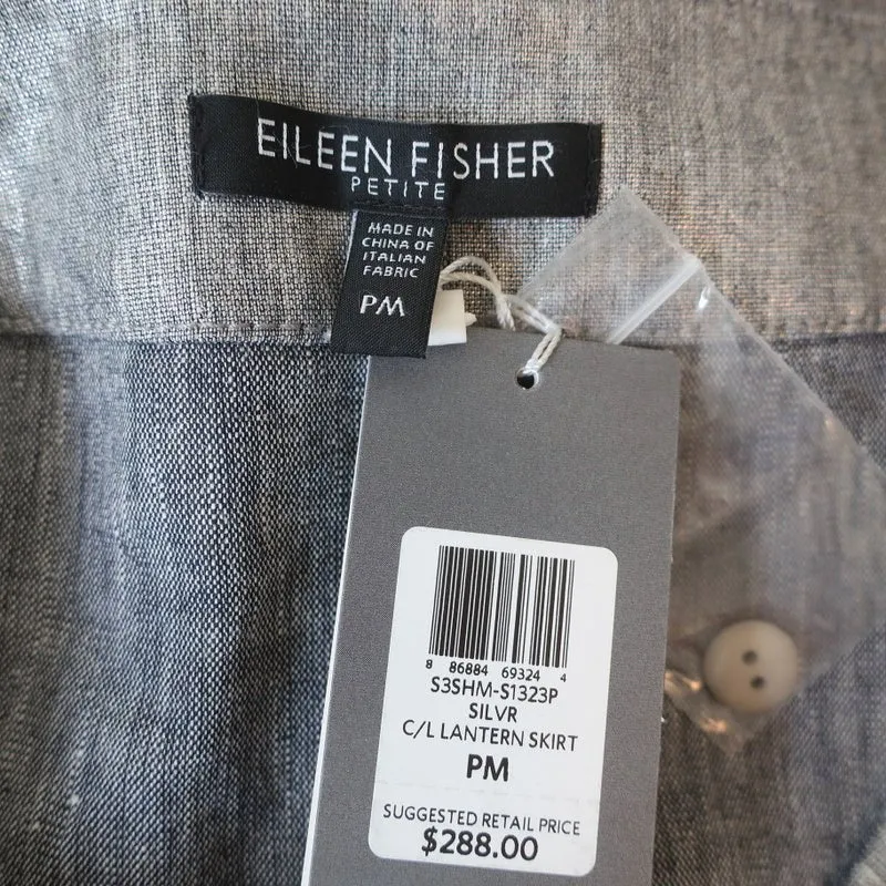 Eileen Fisher Lantern Skirt Silver Metallic Linen-Blend Size PM NEW