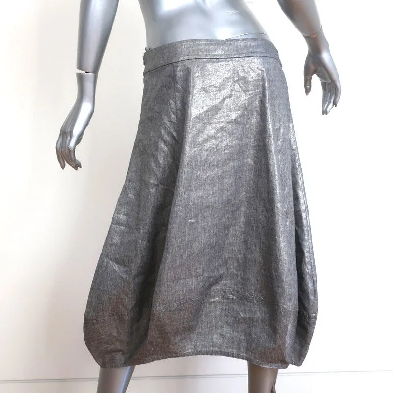 Eileen Fisher Lantern Skirt Silver Metallic Linen-Blend Size PM NEW