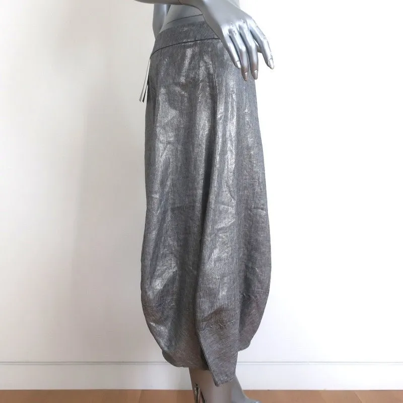 Eileen Fisher Lantern Skirt Silver Metallic Linen-Blend Size PM NEW