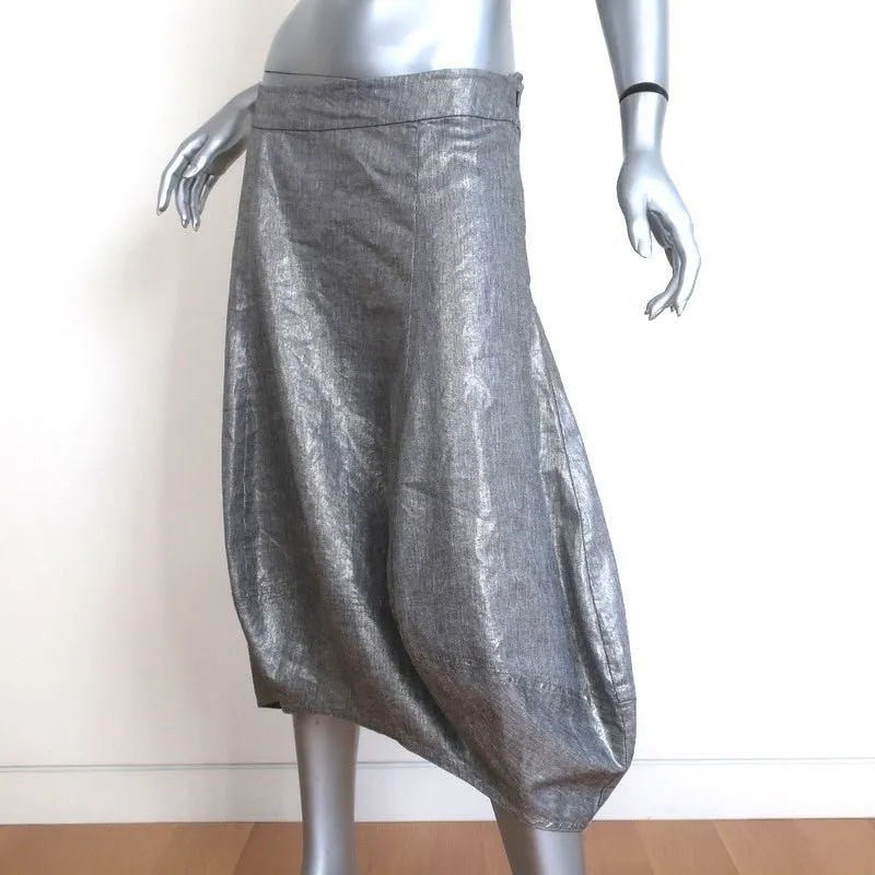 Eileen Fisher Lantern Skirt Silver Metallic Linen-Blend Size PM NEW