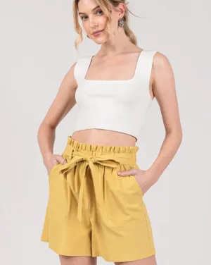 EZRA LINEN FRONT TIE PAPER BAG SHORTS - YELLOW