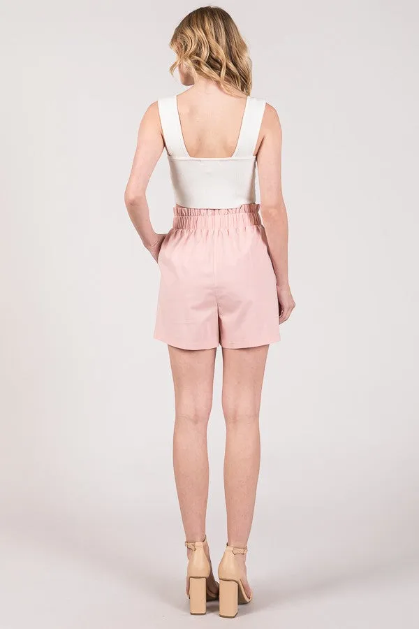 EZRA LINEN FRONT TIE PAPER BAG SHORTS - YELLOW