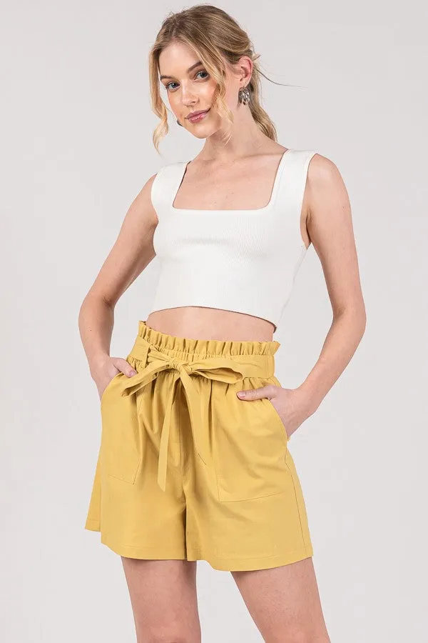 EZRA LINEN FRONT TIE PAPER BAG SHORTS - YELLOW