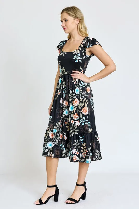 Flutter Sleeve Ditsy Floral Chevron Sundress