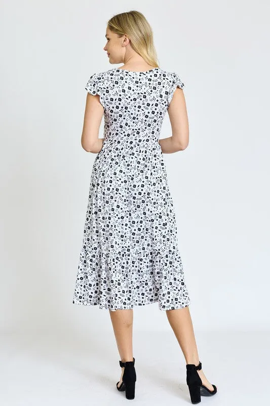 Flutter Sleeve Ditsy Floral Chevron Sundress