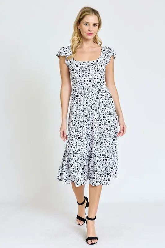 Flutter Sleeve Ditsy Floral Chevron Sundress