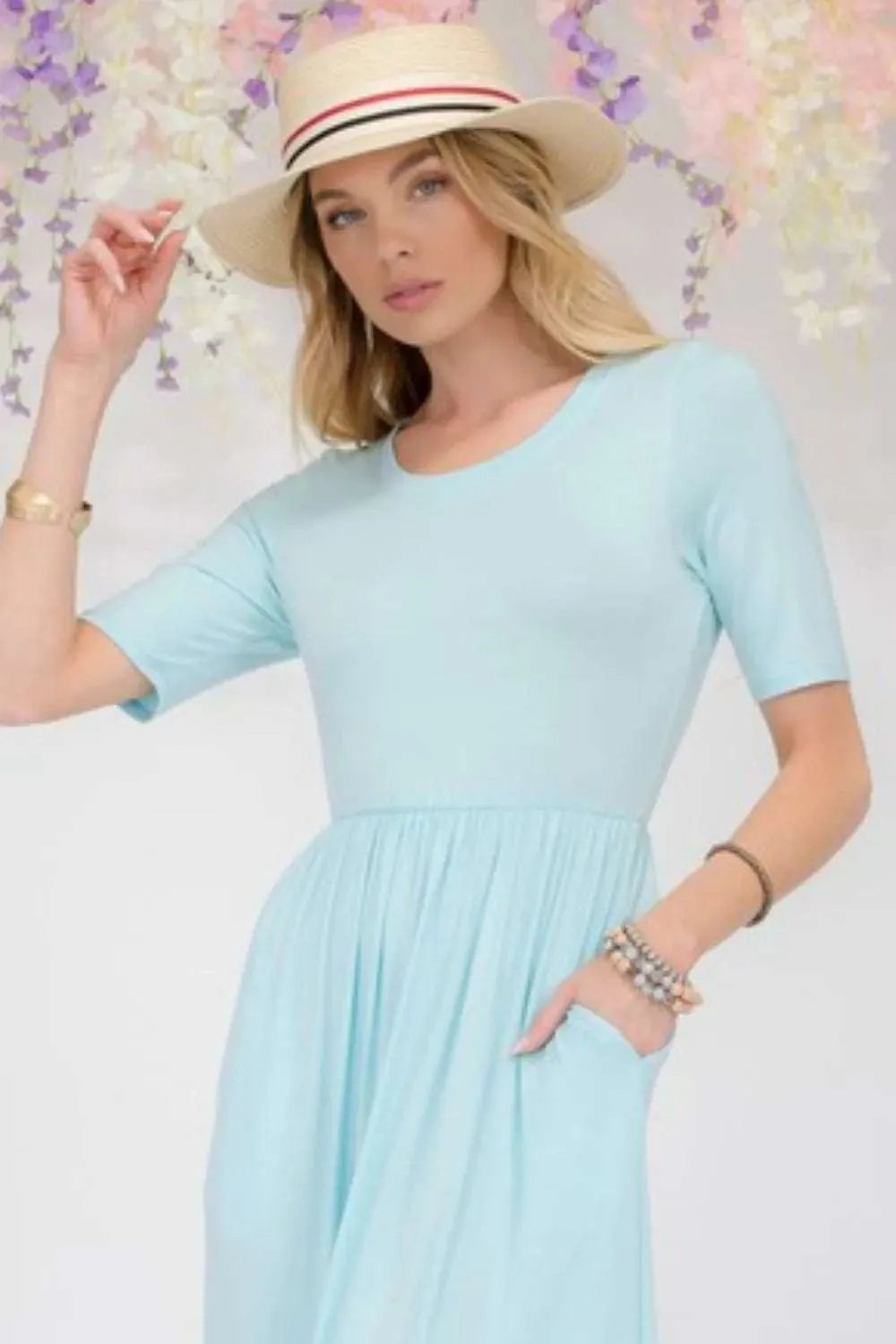 Full Size Short Sleeve Maxi Dress with Pockets Plus Size Available