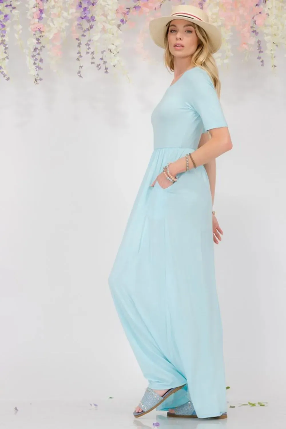 Full Size Short Sleeve Maxi Dress with Pockets Plus Size Available