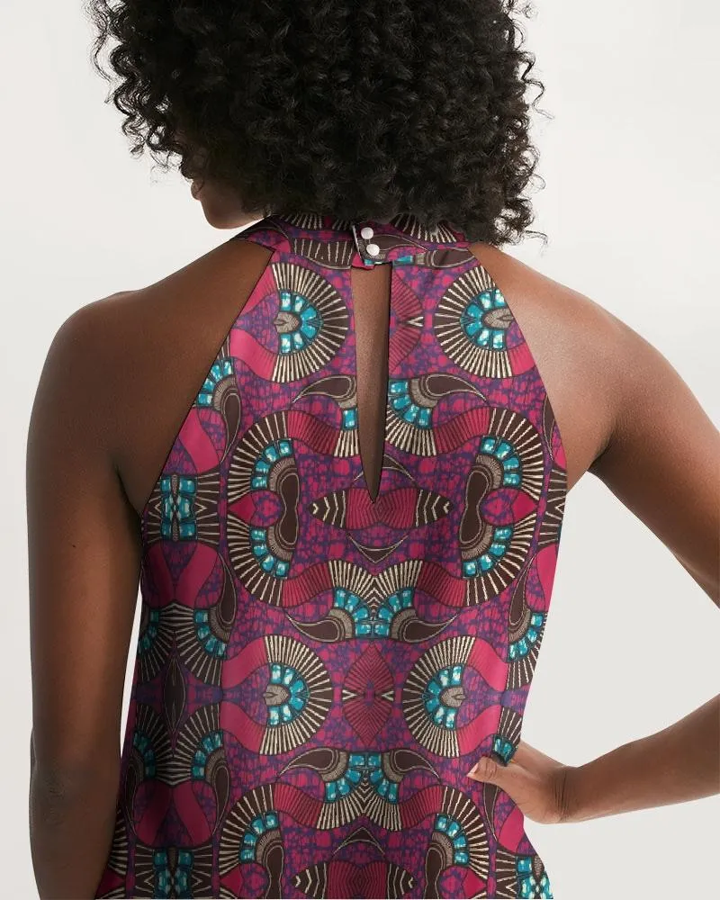 Fuschia African African Print Women's Halter Dress