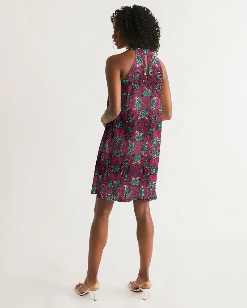 Fuschia African African Print Women's Halter Dress
