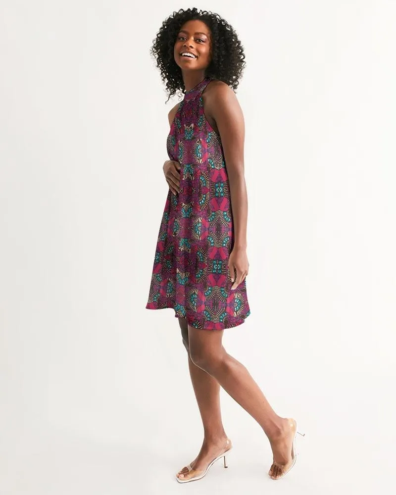 Fuschia African African Print Women's Halter Dress
