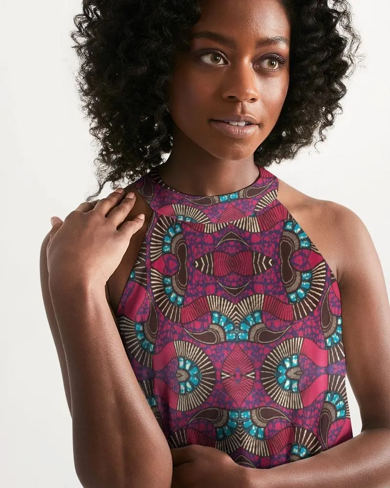 Fuschia African African Print Women's Halter Dress