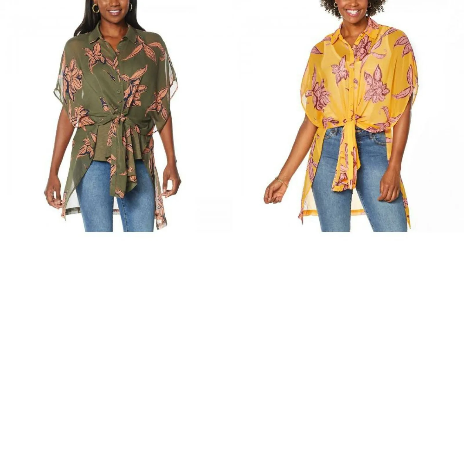 G by Giuliana Women's Printed Sheer Button Front Tunic Top